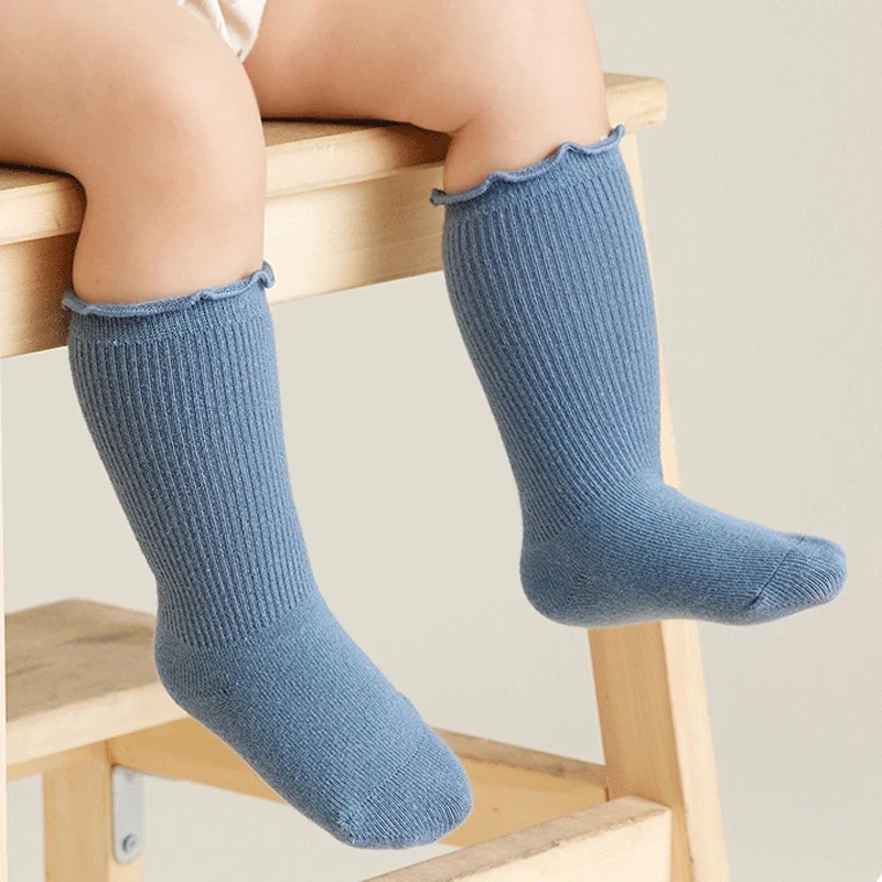 2Pair Kids Toddler Ruffle Knee High Socks Baby Girls Long Cotton Socks Autumn Spring Solid Newborn Baby Boy Socks Infant Socks