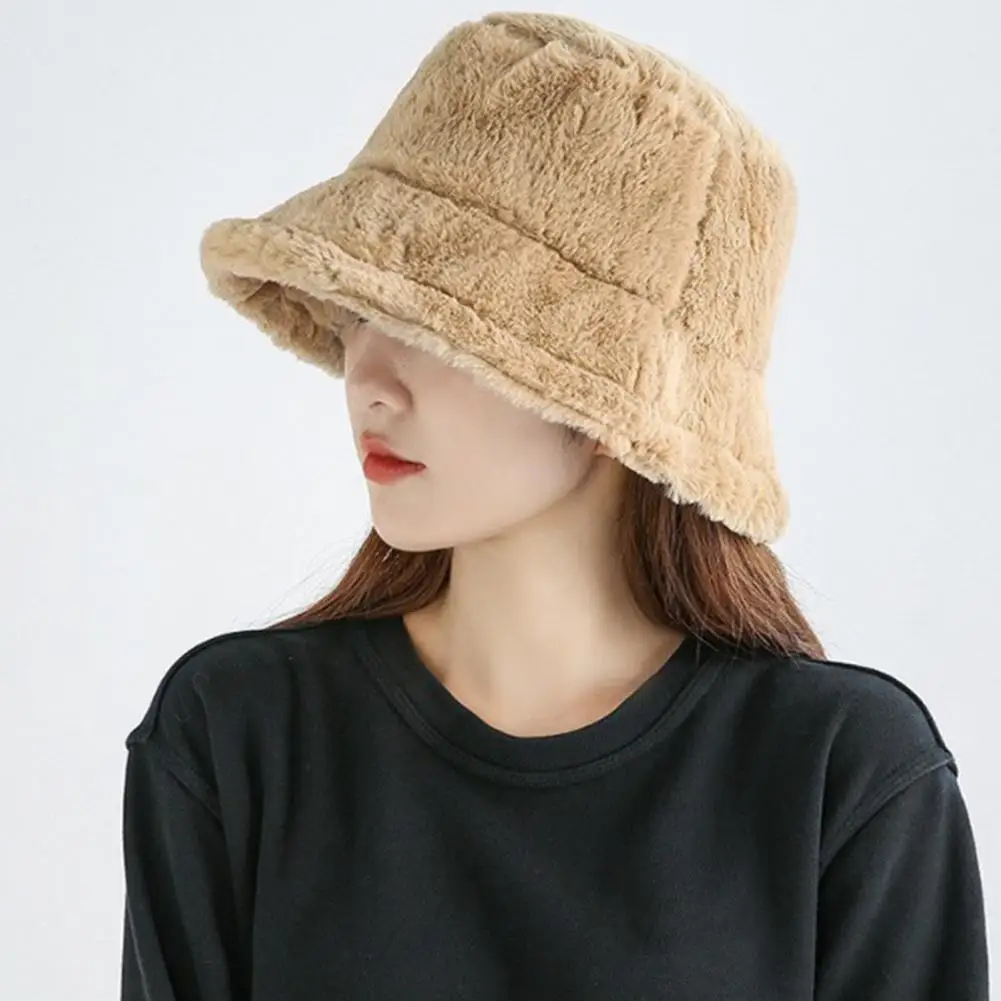 Fuzzy Bucket Hat for Women Women Plush Bucket Hat Winter Warm Fisherman Cap Cozy Soft Fluffy Faux Fur for Autumn for Her