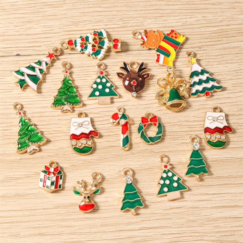 10 Stück gemischte Emaille-Weihnachtsbaum- und Rentier-Anhänger für Schmuckherstellung, Ohrhänger, Halsketten, Armbänder, DIY-Bastelzubehör – Detail 3