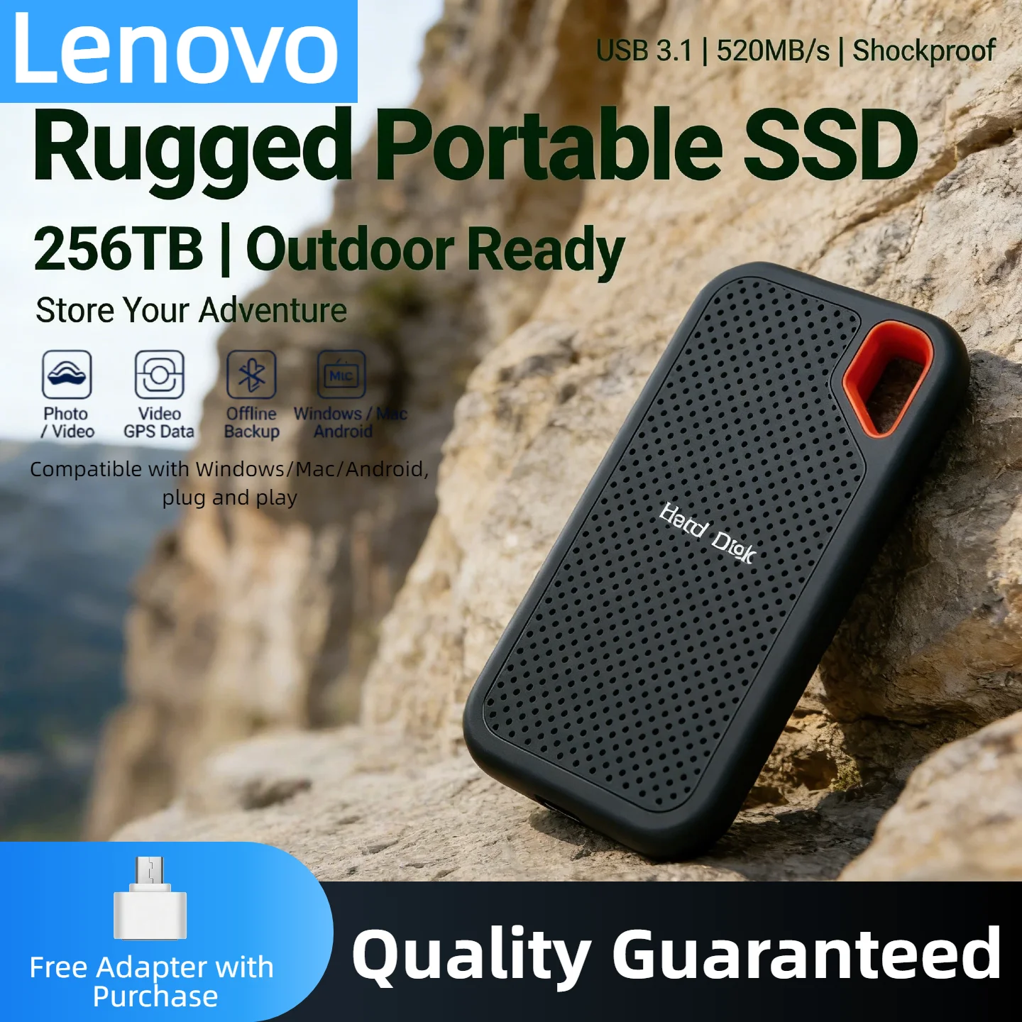 

Портативный внешний жесткий диск Lenovo E61 4 ТБ, USB 3.1, высокоскоростной мобильный накопитель для ноутбуков, консолей PS5, ПК, резервного копирования игровых данных