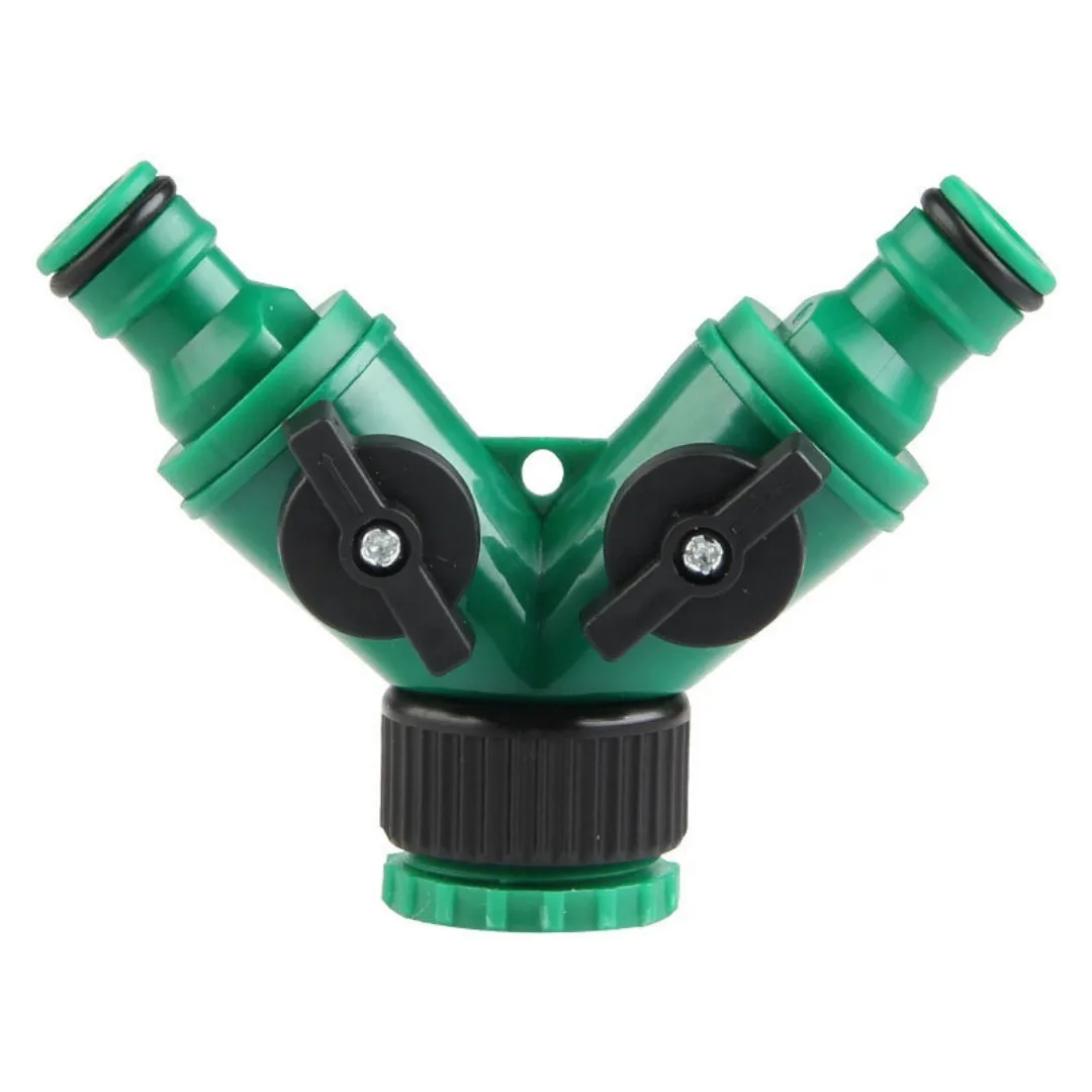 Garden plastic green inner teat nipple diverter one minute two outer wire faucet water splitter