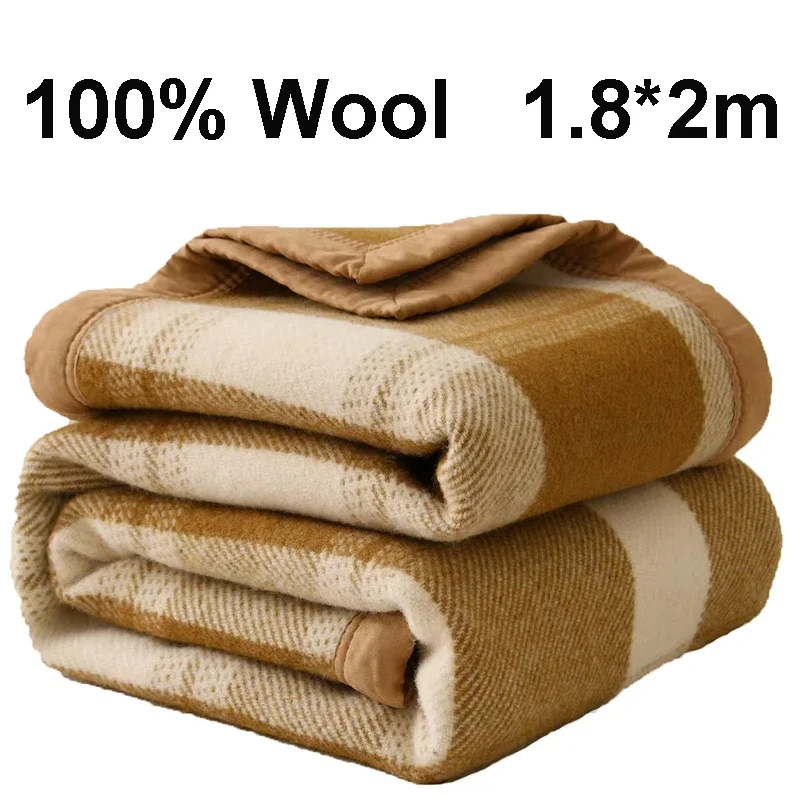 100% Wool Blankets Winter Thicken Wool Blanket 1.8*2m Double Large Size Warm Comforter Camping Dormitory Sofa Hotel Bedding