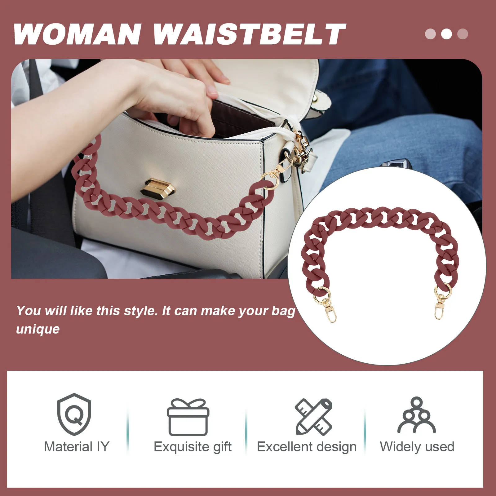 1Pcs Chunky Contrast Color Acrylic Bag Chain Replacement for Underarm Single Shoulder Handbag DIY Decorative Chain Stylish