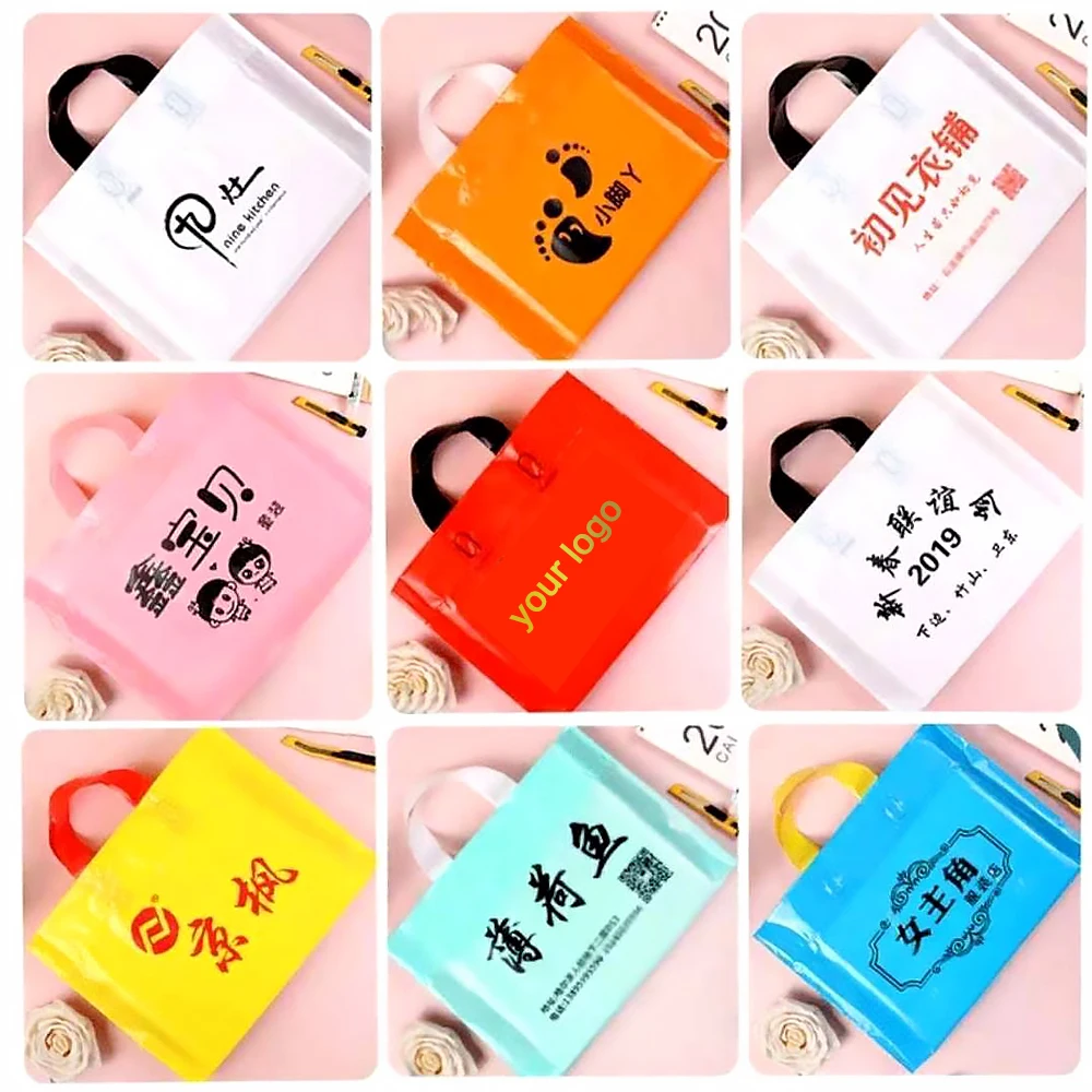 200pcs custom logo Shopping Bag Plastic Bag Gift Bag Clothing Store Personalized Bag Double-sided logo printing summer deals