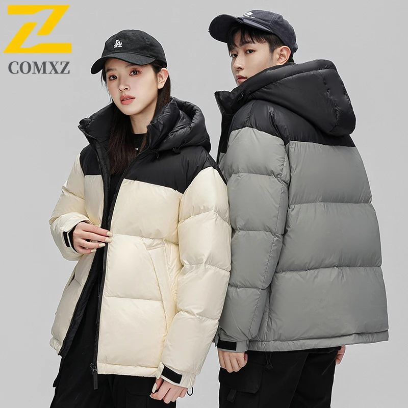 COMXZ Premium Neutral Puffer Jacket Hood Korean Style Fashion Thickened Coat Outdoor Camping Windproof Lightweight Puffer Coat