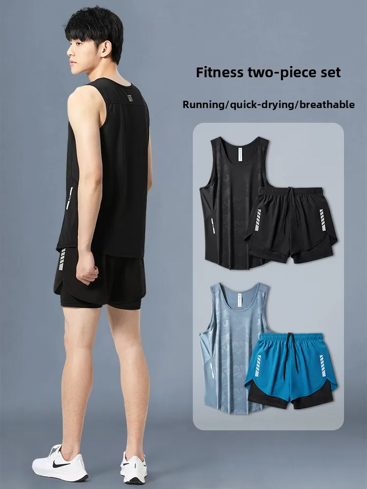 

Men's Summer Fitn Breathable Vest Ice Silk Qui Dry Loose Running orts Baskeall Training Sport Two-Piece Set