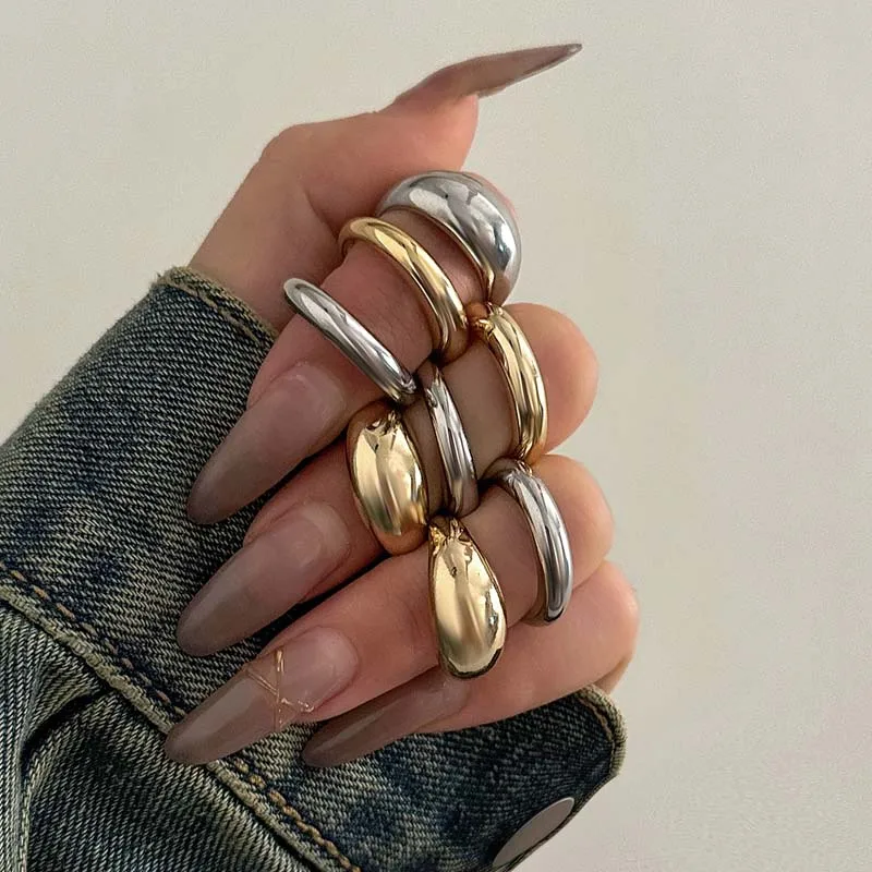 8 unids/set de anillos de gota de agua lisos de Metal a la moda para mujer, anillo de uñas abierto ajustable geométrico de Color dorado Vintage, joyería