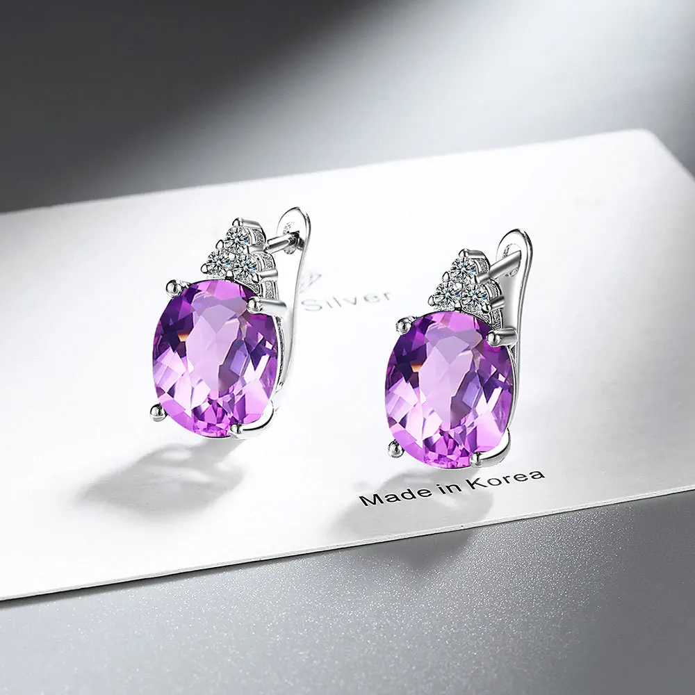 Oval Purple Created Alexandrite Sapphire 925 Sterling Silver Hoop Earring for Women Luxury Gemstone Fine Jewelry Birthday Gift