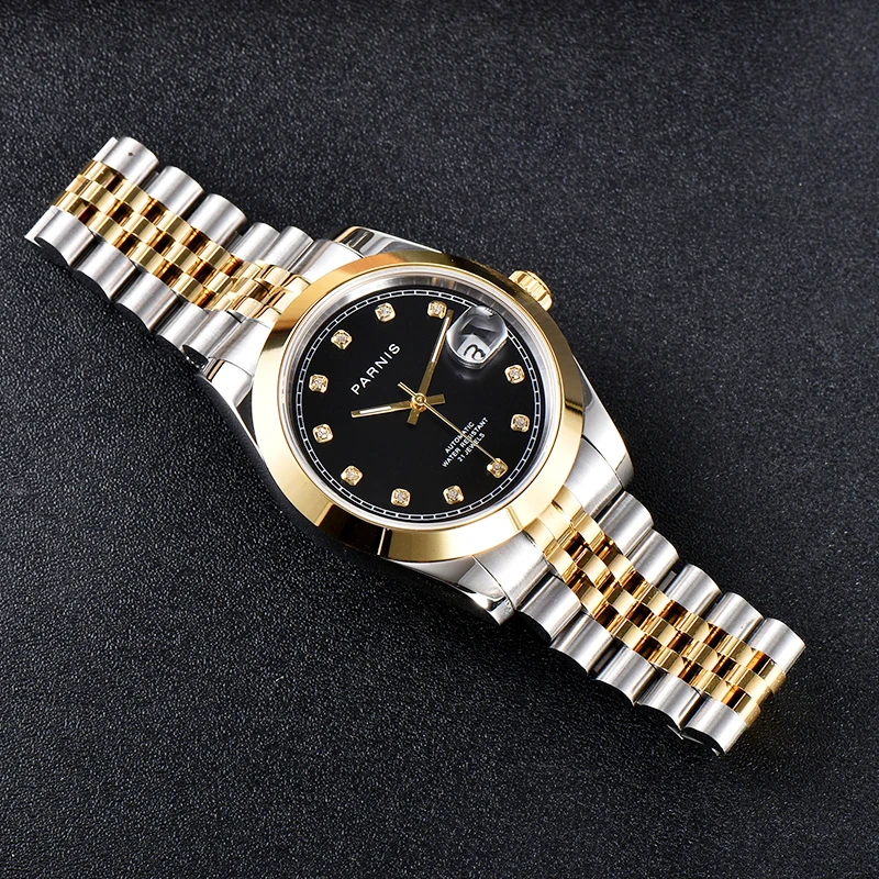 

Parnis 39.5mm Gold Men's Automatic Mechanical Watch Sapphire Crystal Stainless Steel Bracelet Men Luxury Watches reloj hombre