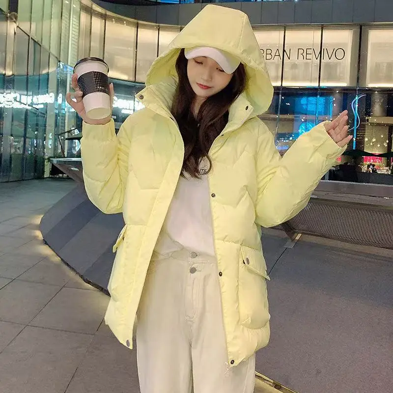 2025年 ロングダウンコットンジャケット レディース 韓国風 ルーズ パファーコート 新作 厚手 暖かい 中綿入り パーカー フード付き マント ファム ヒヴェール