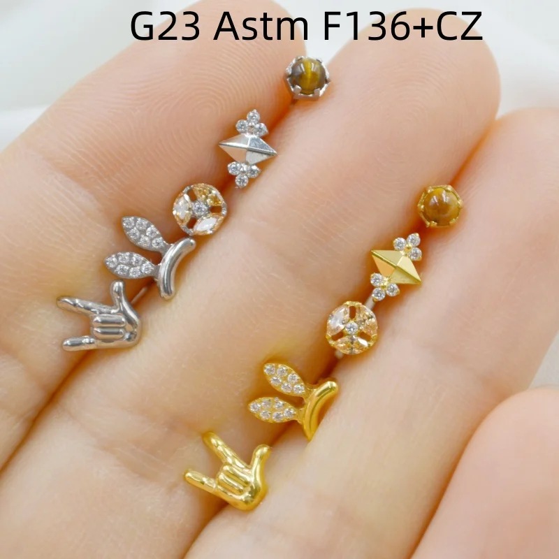 10pcs Body Jewelry 16G G23 Titanium Heart CZ Shape Lip Labret Bar Ear Helix Tragus Rook Barbells Stud Piercing Jewelry Shine