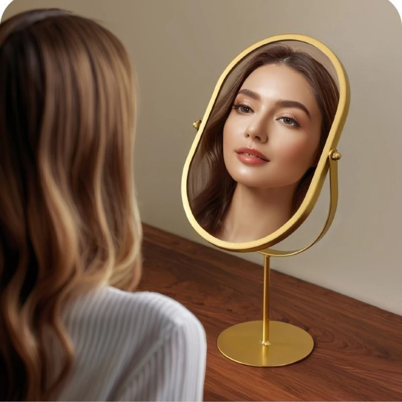 Korean Style Dressing Table Makeup Mirror Home Bedroom Mirror Desktop Dormitory Decorating Light Luxury Decorative Mirrors