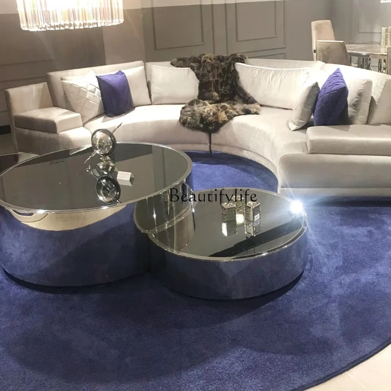 

*Italian minimalist stainless steel tempered glass coffee table modern minimalist light round table