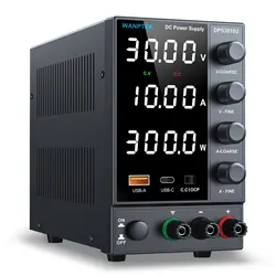 DC Power Supply Variable 30 V 0-10A with Encoder Coarse and Fine Adjustment Knobs, Bench with USB and Type-C Fast Charging Ports