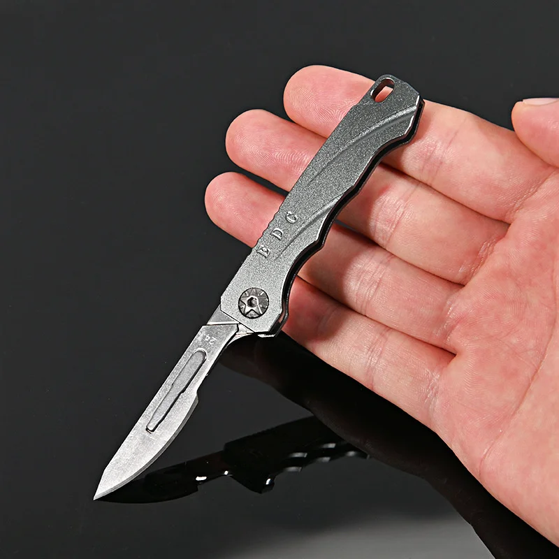 Titanium Alloy Quick Opening Folding Knife Practical Knife Mini Folding Key Chain Scalpel EDC Express Opening Knife