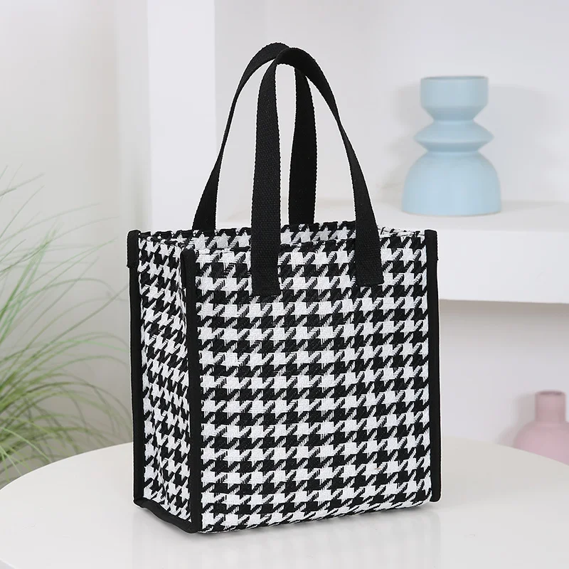 New knitted jacquard thickened fabric handbag, aluminum foil insulation inside zipper semi-closed lunch box bag, bento bag