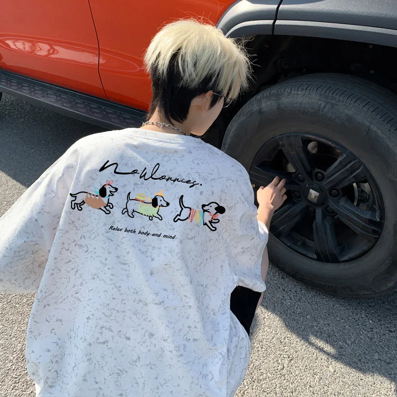 

Мужская хлопковая футболка большого размера с буквенным принтом собаки 5XL Мужские футболки большого размера с графикой Винтажная повседневная одежда Летние футболки для мужчин