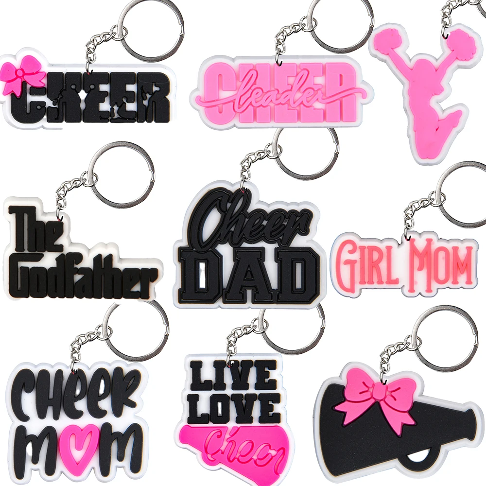 9pcs Cheerleading Team Keychains Boys Girls Horn Keyrings Kids Cheer Up Key Chains Live Love Key Rings Men Women Gifts