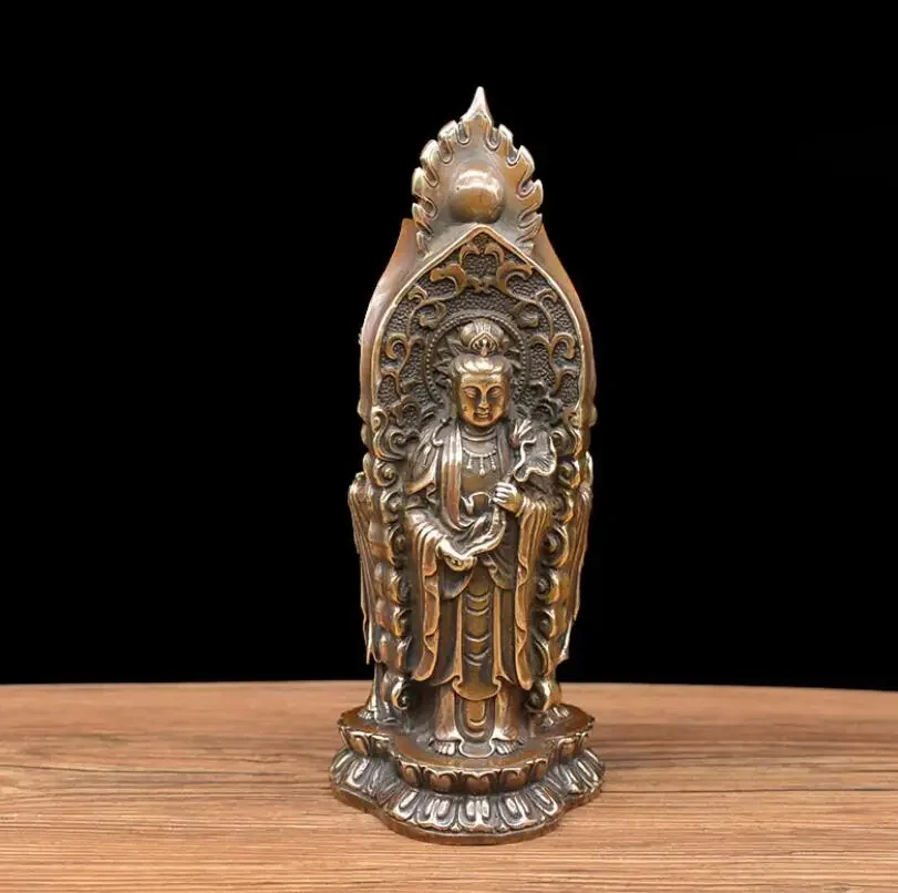 All Copper Antique Lotus Western Three Saints Copper Guanyin Wholesale Copper Buddha Ornaments