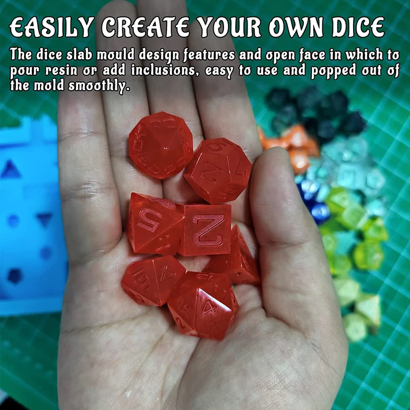 DND Dice Mold Silicone 7 Standard Polyhedral Sharp Edge Dice Slab Mould for D&D, Tabletop RPG