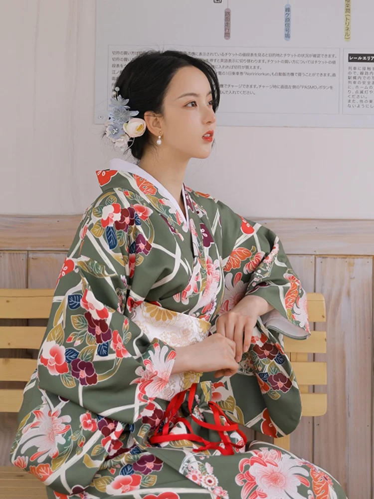 فستان نسائي طويل بطبعة زهور بتصميم عتيق، كيمونو ياباني تقليدي يوكاتا، زي تنكري رسمي لملابس التصوير الفوتوغرافي #5