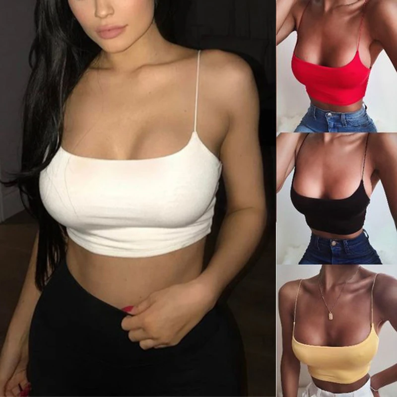 

4Colors Summer Soft Solid Tops for Beach Holiday Lady Casual Spaghetti Strap Chest Bottoming Slim Fit Sleepwear Bra Vest Sling