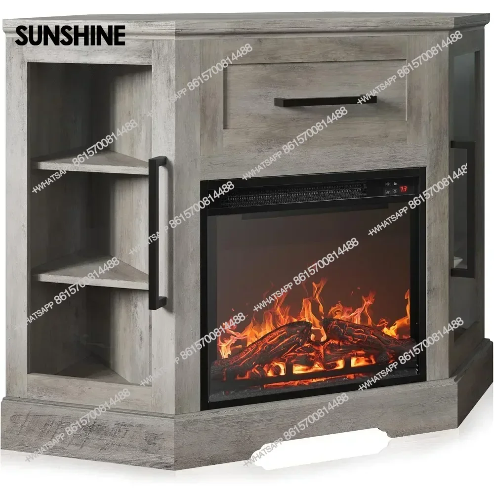 

Fashion Modern Minimalist 43" Corner TV Stand with 18" Electric Fireplace Heater for TVs up to 43"X