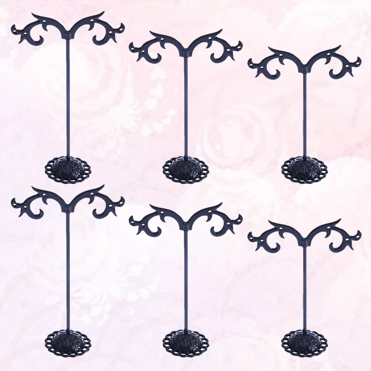

6Pcs Earings Rack Iron Art Jewelry Organizer for Rings Necklace Bracelet Display Stand Holder Black Home Decor Gift