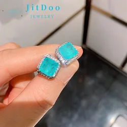 JitDoo Vintage Stering Silver 925 Earrings Lab Gemstone Emerald Paraiba Tourmaline Turquoise Earrings for Women Fine Jewelry