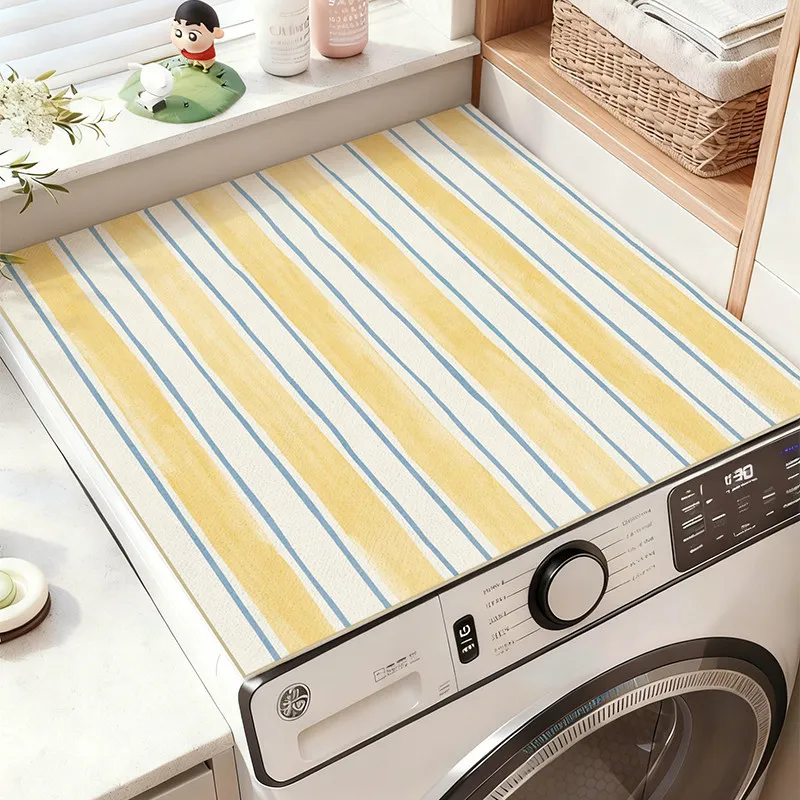 VIKAMA Watercolor Blue Green Stripe Washing Machine Top Mat Gradient Print Waterproof Anti Dust Dryer Cabinet Surface Pad Rug