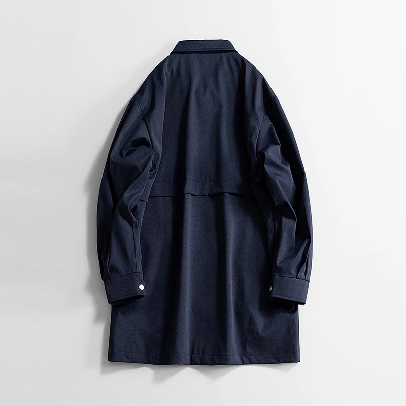 2026 Spring Men Long Jacket Loose Mid-Length Fashion Casual Coat Male Turn-Down Collar Trench Coats Fashion Outerwear Plus Size