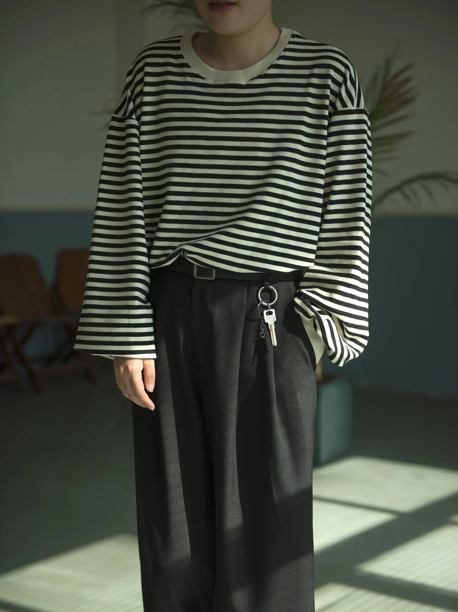 

Женская футболка InOurTime осенне-зимняя, в полоску, с длинным рукавом, круглым вырезом, пуловер, для повседневной носки, в уличном стиле