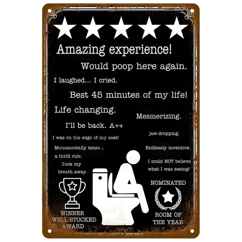 Metal Tin Sign Funny Five Star Toilet Review Quote Vintage Wall Decor For Bathroom Restroom Bar