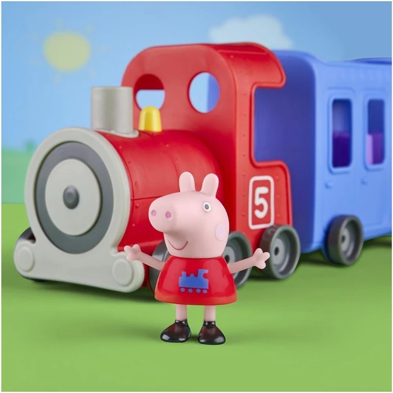 Jogo destacável Peppa Pig para meninas, Peppa's Adventures, Miss Rabbit, trem, brinquedo do carro pré-escolar, desenho animado animal, anime Action Figure, presente