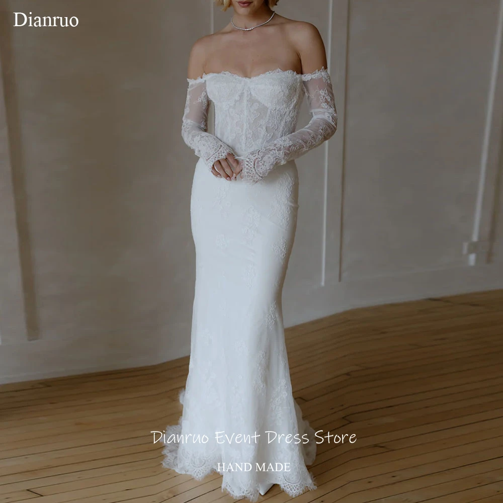 Dianruo Bodenlangen Handgemachte Hochzeit Kleid Meerjungfrau Vestido Novia Weg Von Der Schulter Applikationen Zivil Robe De Mariée Angepasst