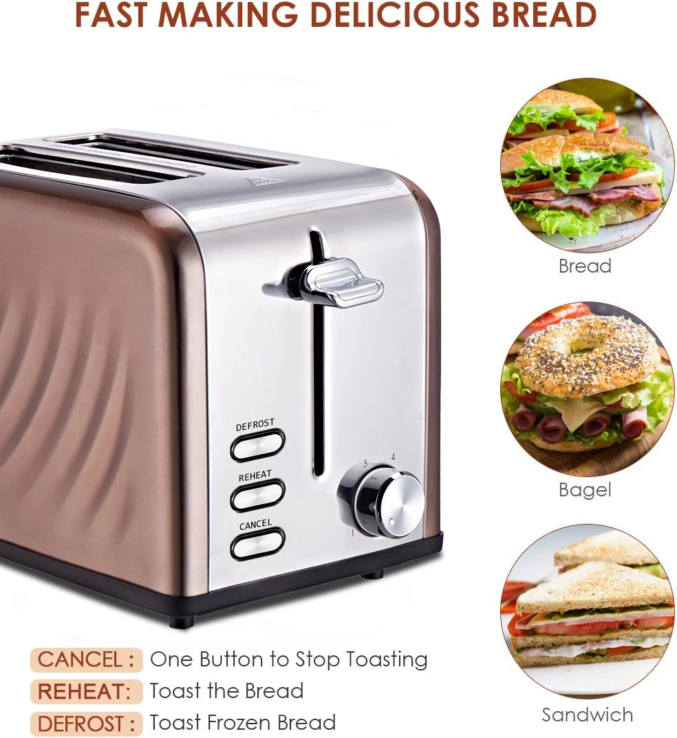 Stainless Steel Electric 2‑Slice Multi‑Function Bread Toaster Extra Wide Slot Commercial Hotel Use