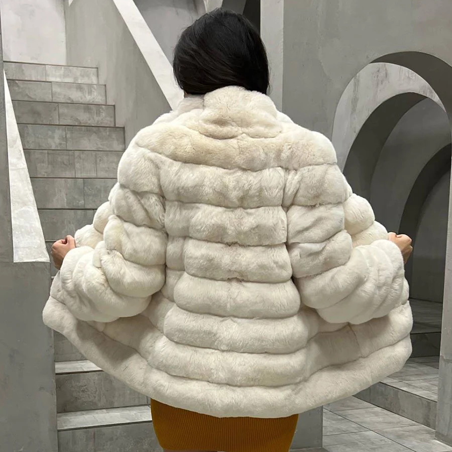 Natural Rex Rabbit Fur Coat White Fur Coat Womens Winter Jackets For Women 2024 Best Selling Outwears