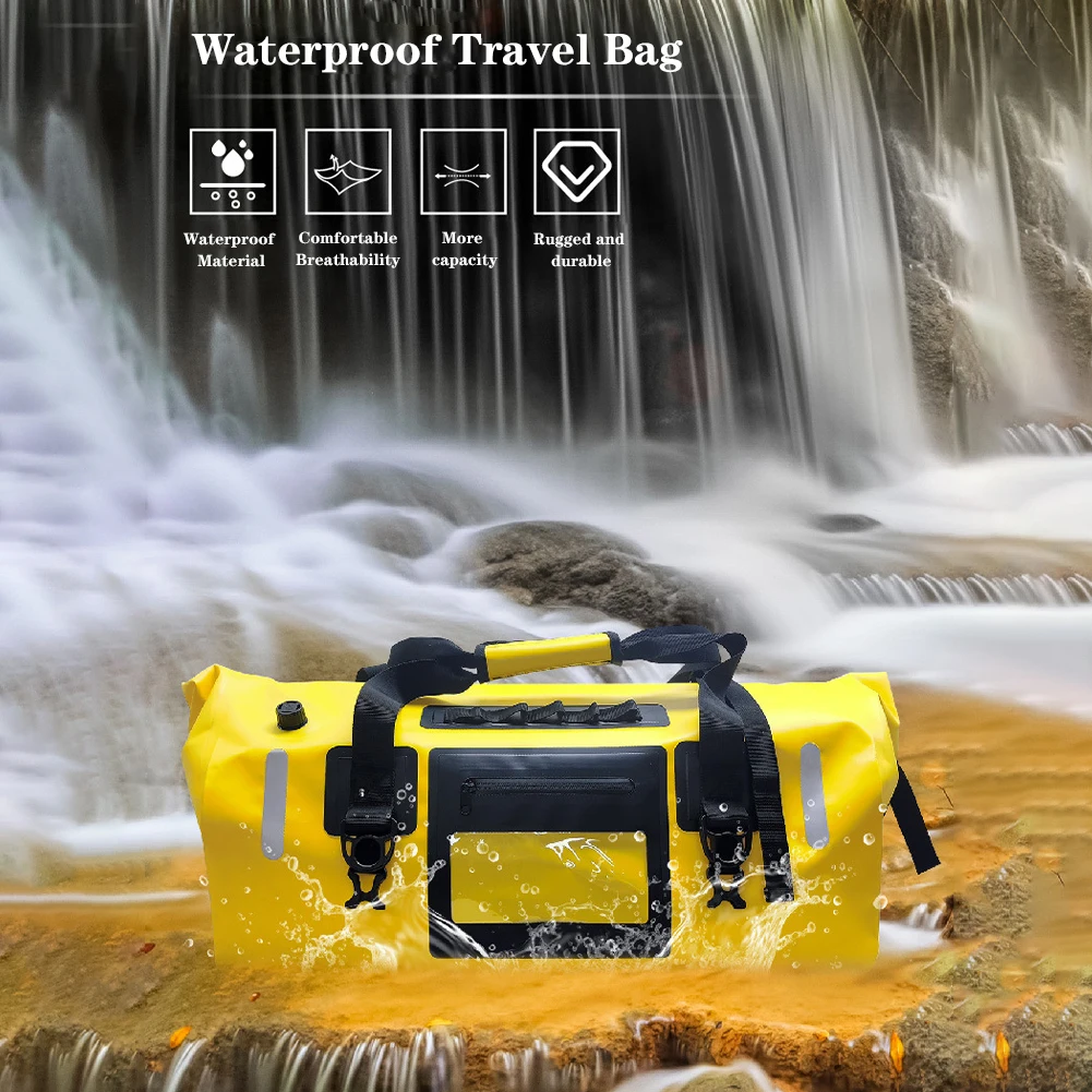 Cycling Dry Bag, Waterproof Duffle Luggage Tail Bag, Motorcycle Duffle Bag With Transparent Zippered Pockets, Reflectors