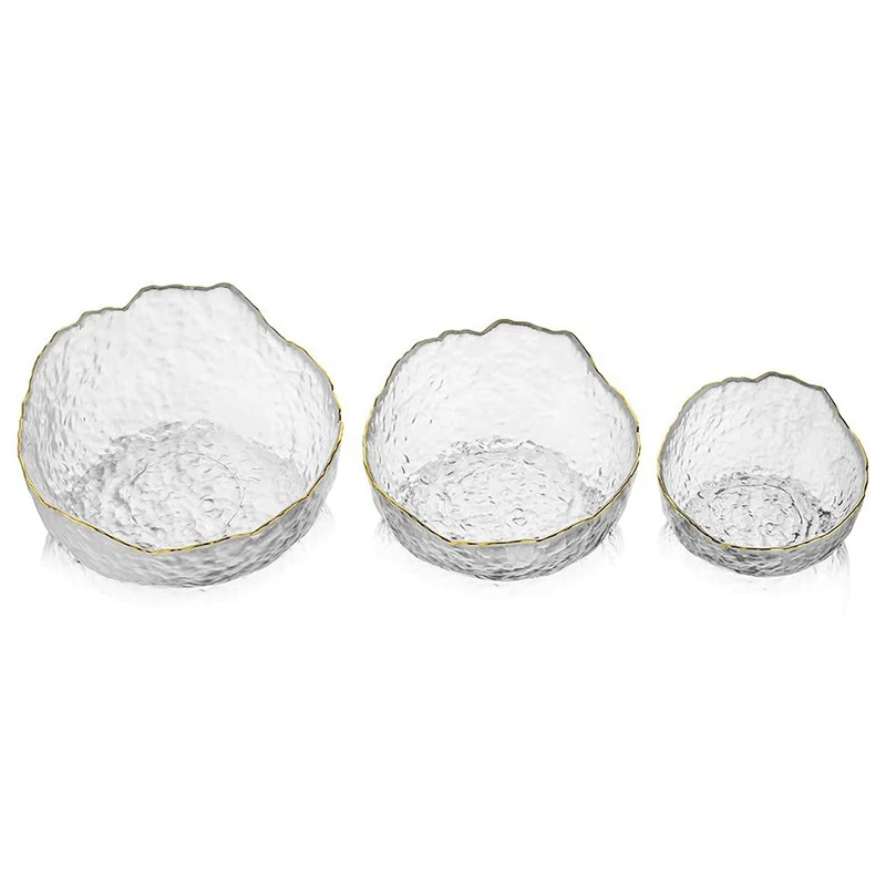 

3Pcs Glass Salad Bowls Clear Irregular Shape Phnom Penh Glass Bowl Fruit Dessert Bowls For Party Catering