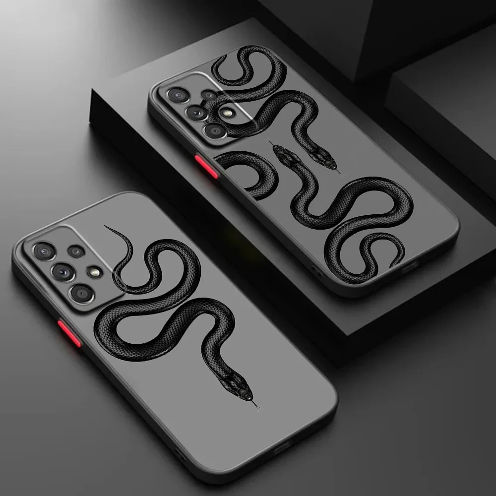 For Samsung A10 A20 A30 A40 A50 A70 A55 A35 A11 A01 A02 A03 A05 A04 Snake Cobra Python Frosted Translucent Black Phone Case