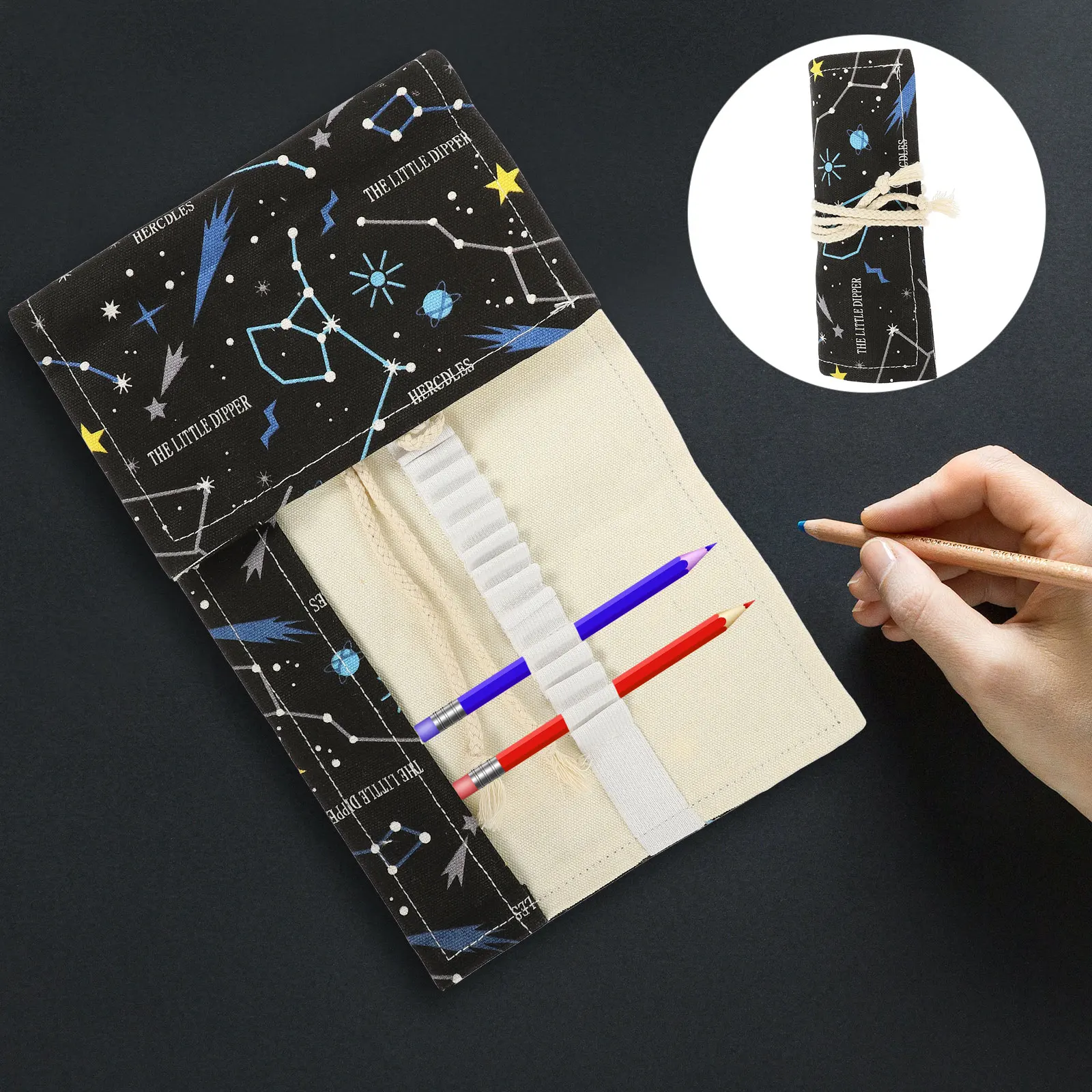 Trousse à crayons en toile de grande capacité, sac à crayons, organisateur de stylos colorés, stylos à croquis portables, étui de transport en rouleau