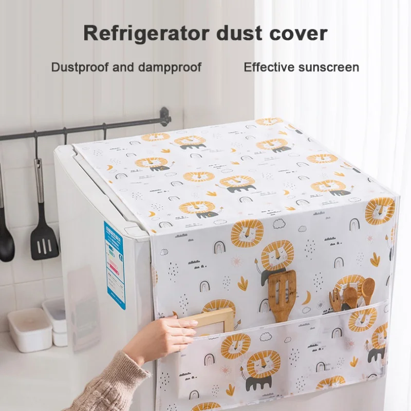 Refrigerator Dust Proof Cover With Storage Bag Multipurpose Household Cabinet Waterproof Dust Cover Cute Bear Fridge Top Cloth