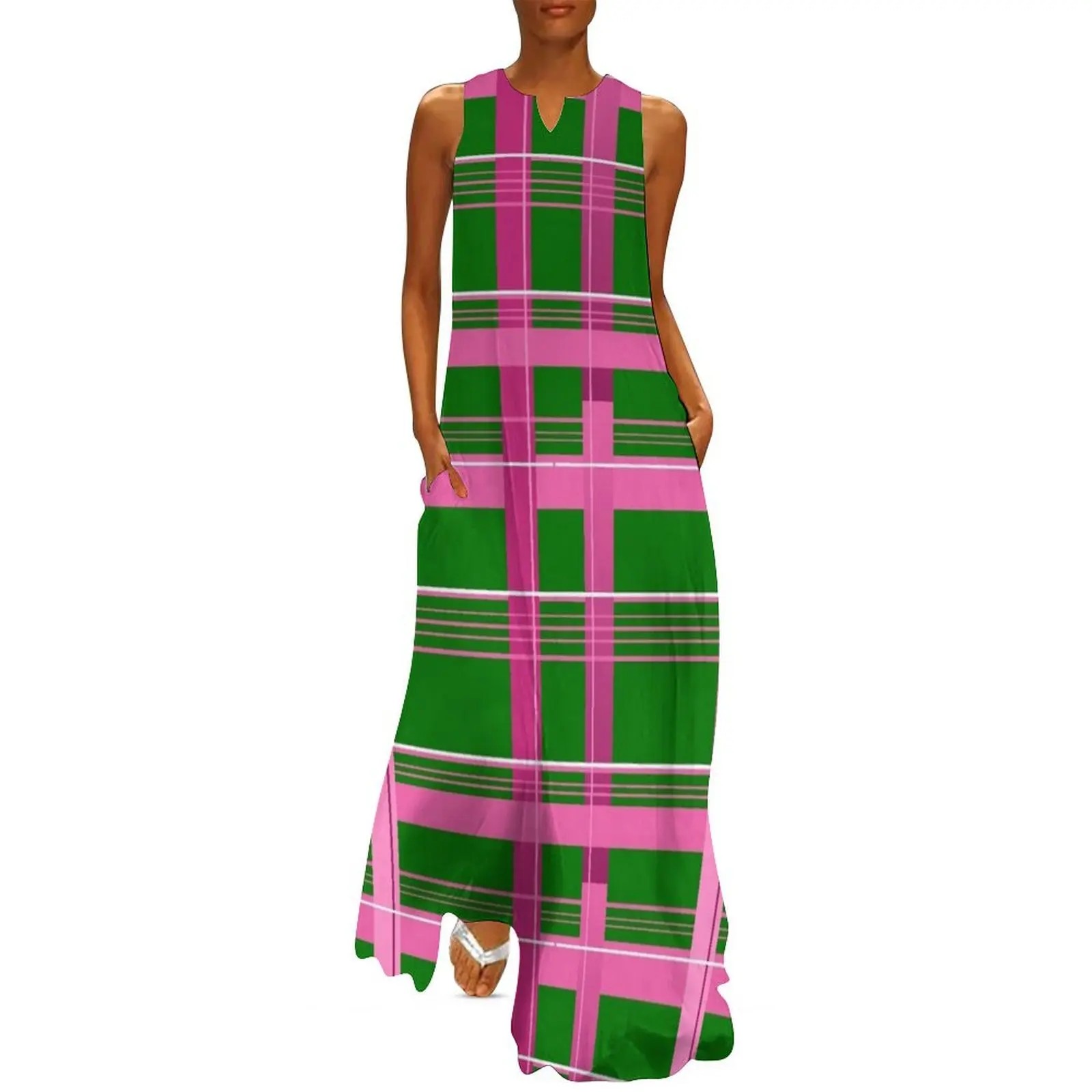 

Plaid Pink, Green & White Long Dress summer outfits for women 2025 luxury evening dresses for women 2025 Dress