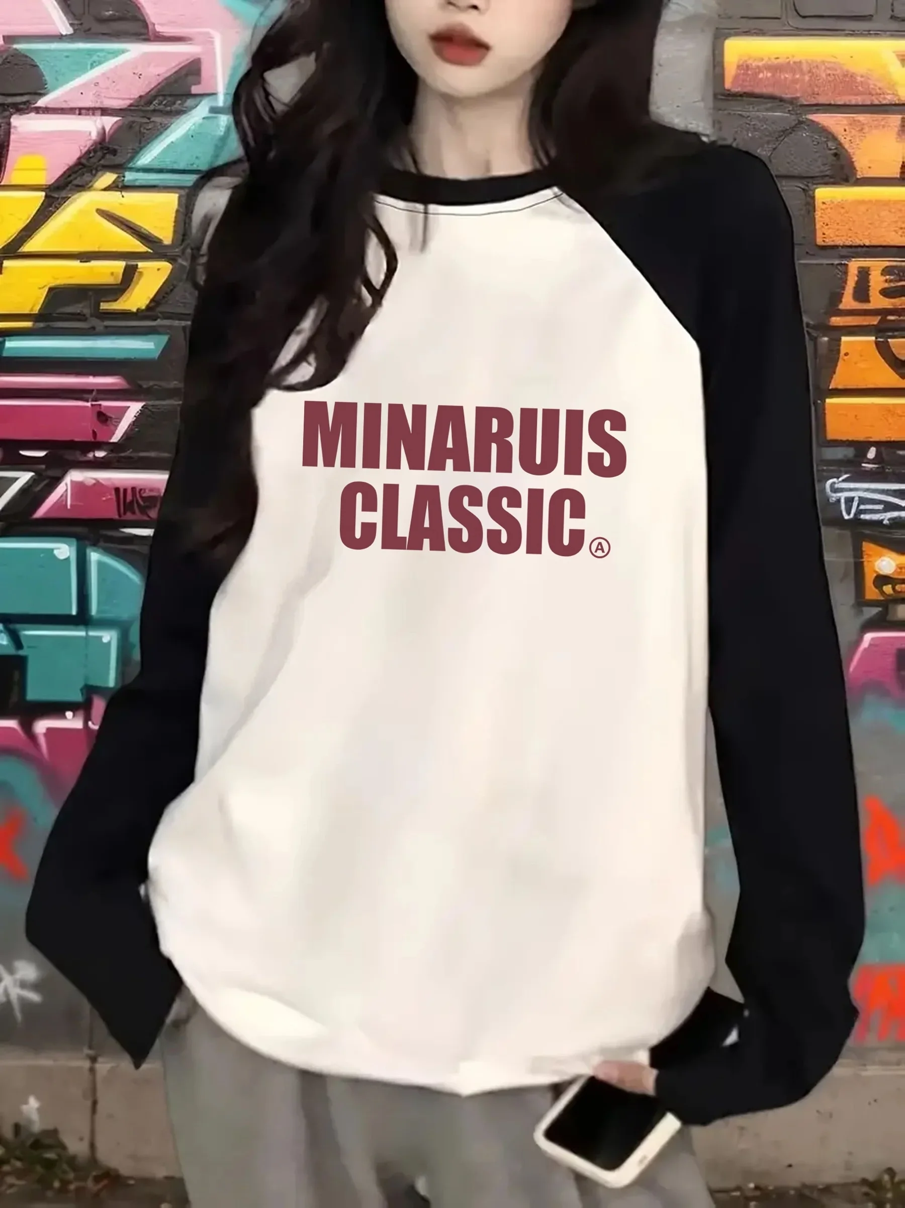New Top Trendy Premium Feel Y2K Individual Pattern Print Women's Tops Drape Korean Chic American Base Layer T Shirt Clothes 90s