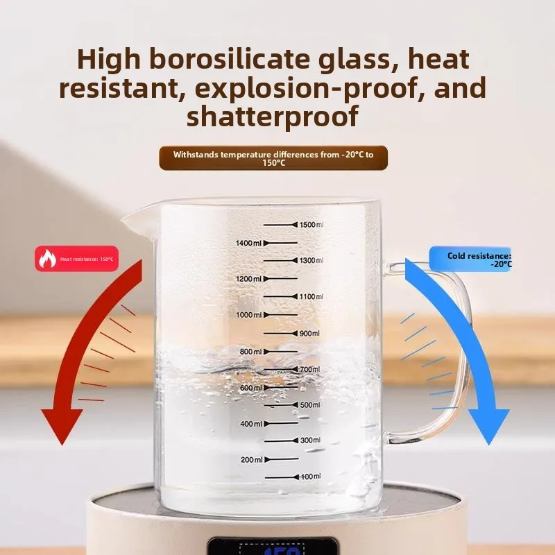 Food Grade Glass Measuring Cup with Scale for Kitchen Baking High Temperature Resistant with Lid for Medicinal Herb Filtering view 4