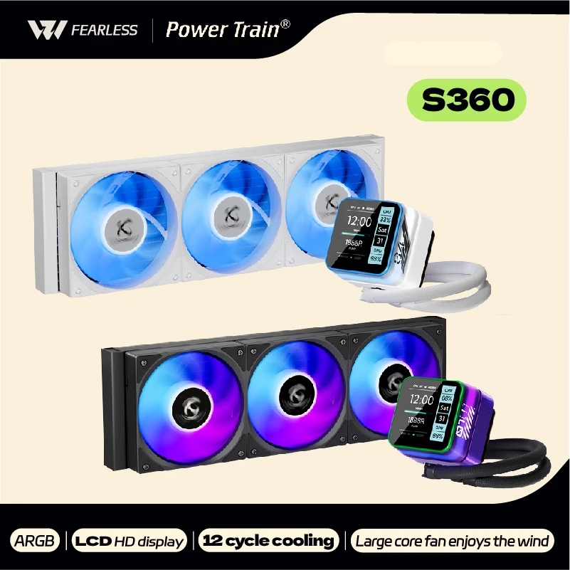 X-GAMERX S360  White/Black ARGB All-In-One LCD SCREEN AIO LIQUID COOLE Water Cooling Radiator 5V 3PIN ARGB Fan CPU Liquid Cooler