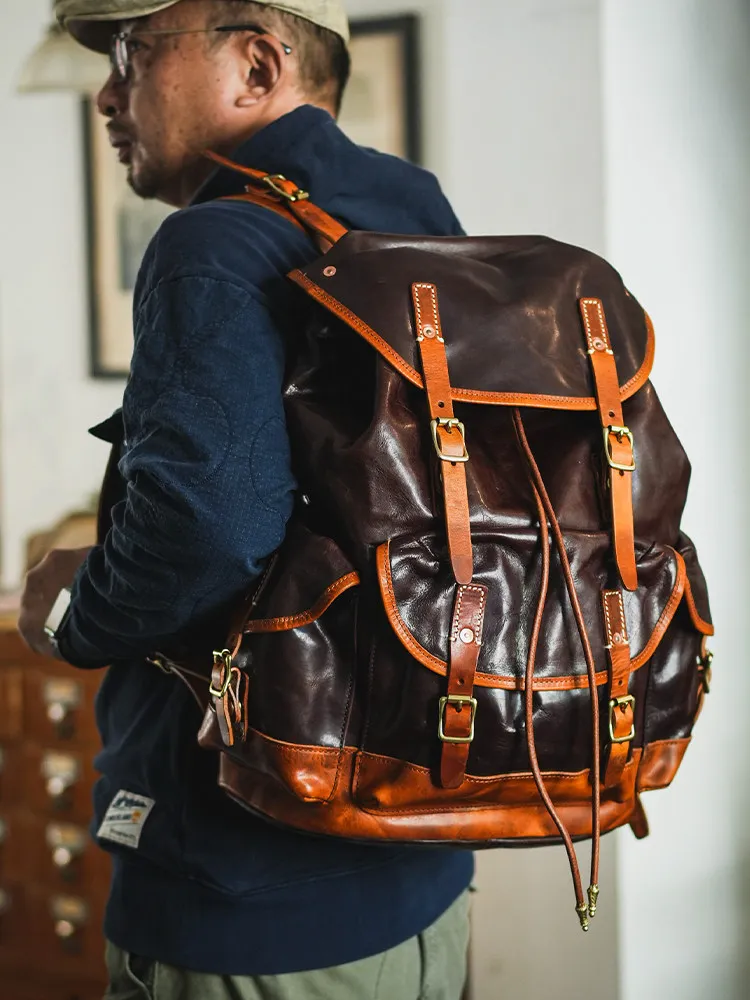 

PNDME organizers designers handmade genuine leather men's large-capacity backpack outdoor travel luxury cow leather schoolbags