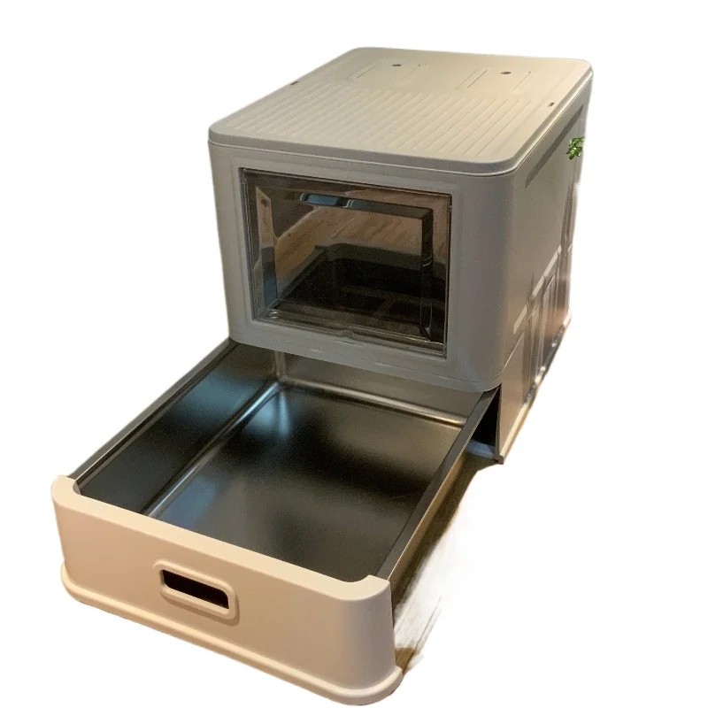 

Закрытый ящик для кошачьего туалета из нержавеющей стали, брызгозащищенный складной ящик, закрытый туалет с контролем запаха, легко чистящиеся товары для домашних животных