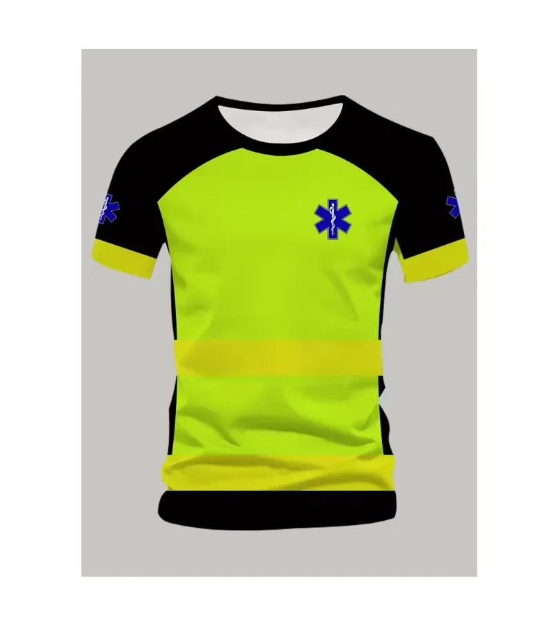 

2025 New Ambulance Letter 3D Printed T-shirt - Adult Summer Lightweight Breathable Short Sleeve Outdoor Daily Fashion Casual Wea