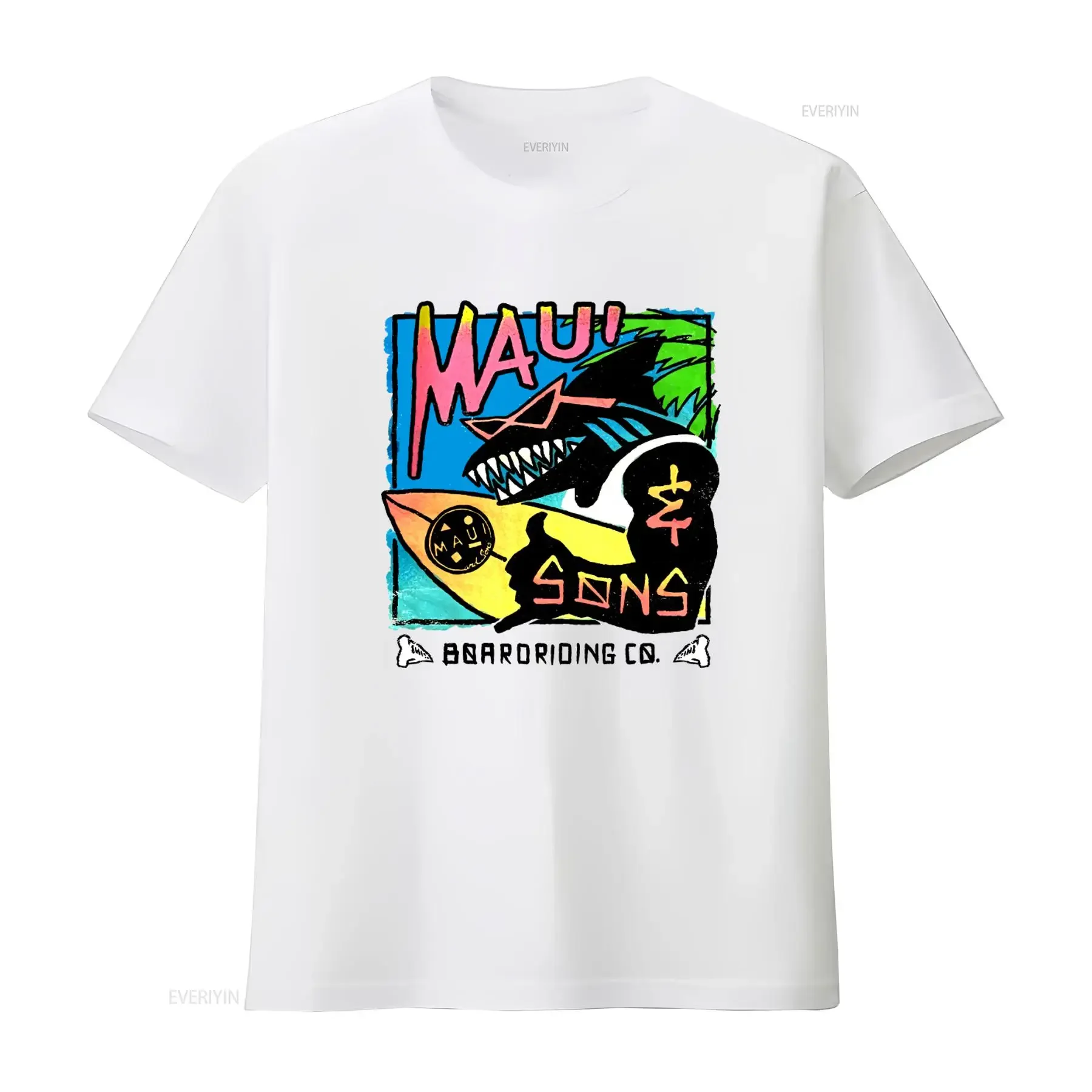 Camiseta Maui And Sons Surf California Shark con diseño vibrante para amantes de la playa, estilo vintage lavado, gráfico para hombre, moda versátil